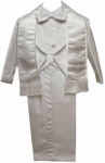 Boys Christening Tuxedo w/ Scarf w/ White Embroidery on Jacket-(White/Silver)